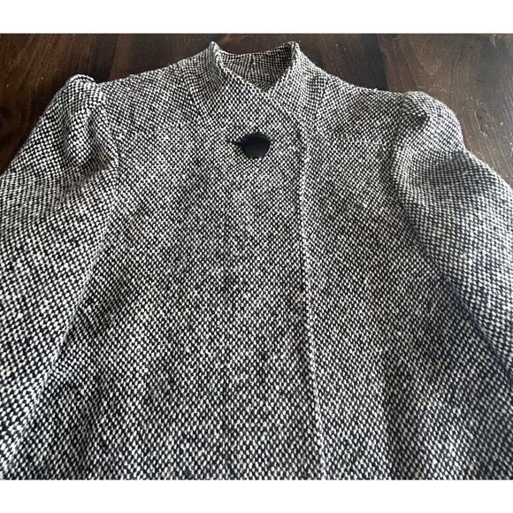 Vintage Tweed Long Winter Coat Jacket Women's Black‎ Gray Long Sleeve Classic - Picture 5 of 6